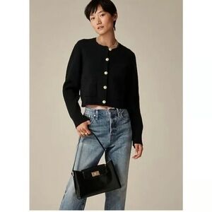 J.Crew Relaxed Emilie Sweater Lady Jacket in Black Solid Cardigan L